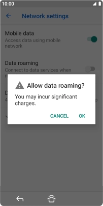 If you turn on data roaming, press OK.