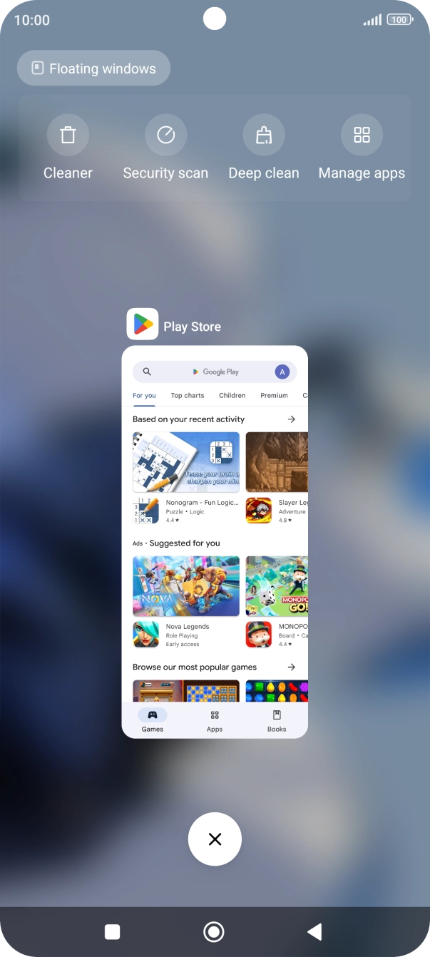 To end one running application, slide your finger right on the required application.