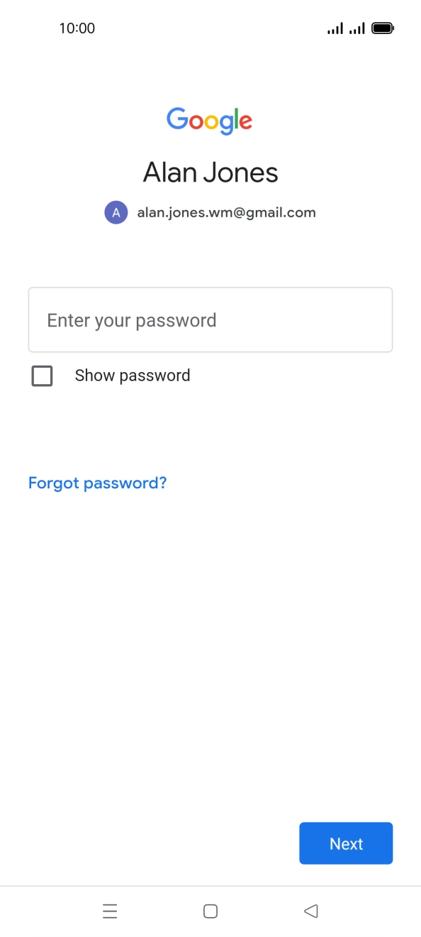 Press Enter your password and key in the password for your Google account.