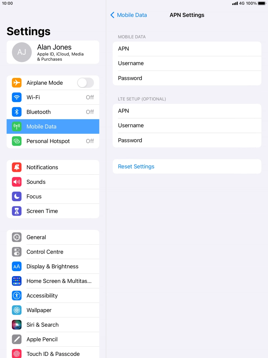 Press APN and key in idata.o2.co.uk.