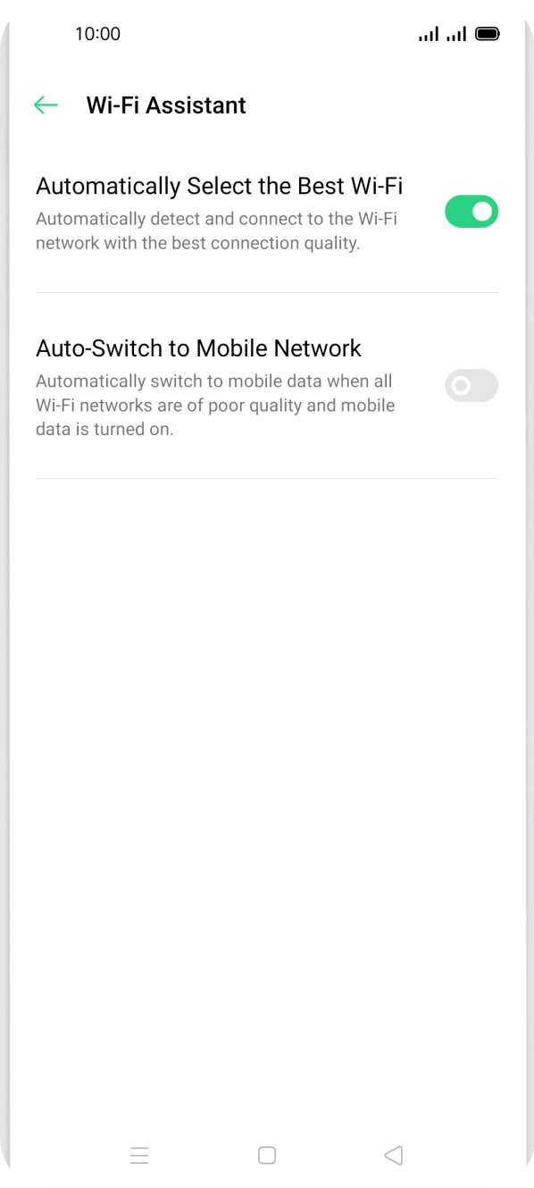 Press the indicator next to 'Auto-Switch to Mobile Network' to turn the function on or off. Press the indicator next to 'Auto-Switch to Mobile Network' to turn the function on or off.