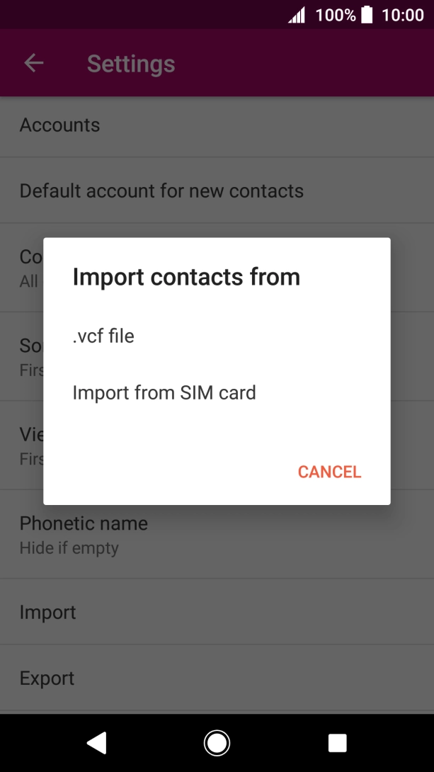 Press Import from SIM card.