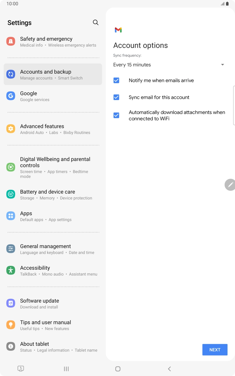 If this screen is displayed, you email account has been recognised and set up automatically. Follow the instructions on the screen to key in more information and finish setting up your tablet. If this screen is displayed, you email account has been recognised and set up automatically. Follow the instructions on the screen to key in more information and finish setting up your tablet.