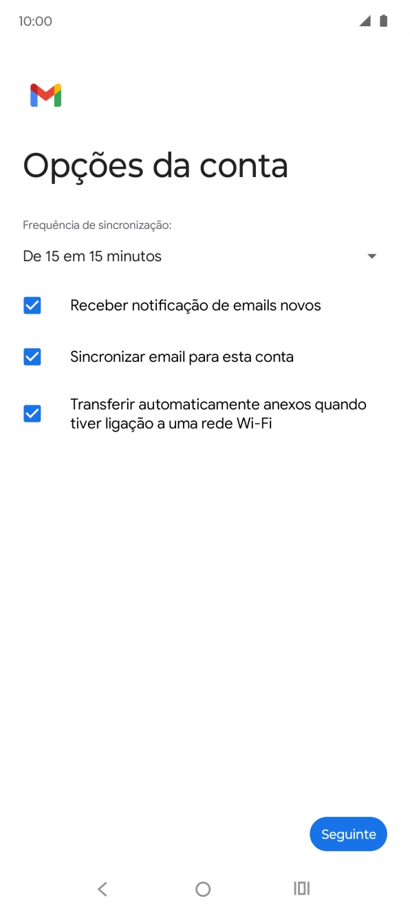 Se o ecrã mostrar esta imagem, a sua conta foi identificada e configurada automaticamente. Siga as indicações no ecrã para introduzir informações adicionais e concluir a configuração.