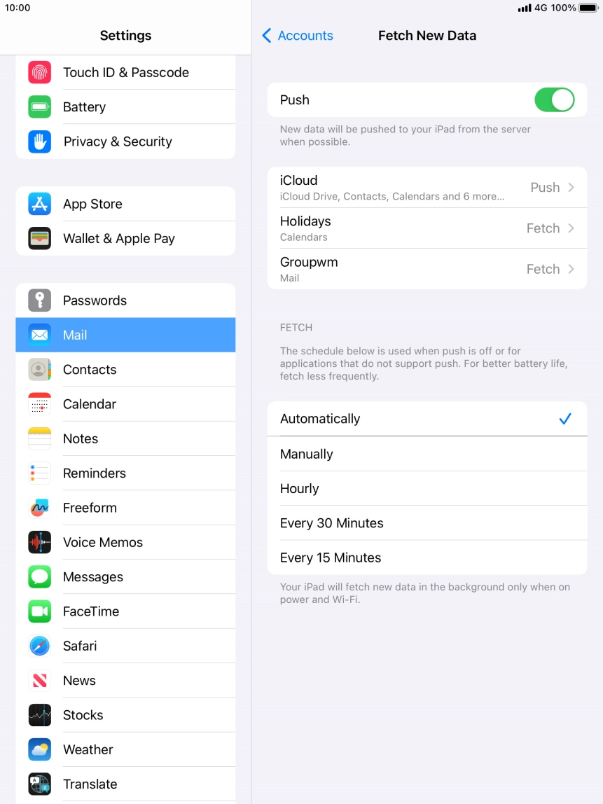 Press the indicator next to 'Push' to turn the function on or off.