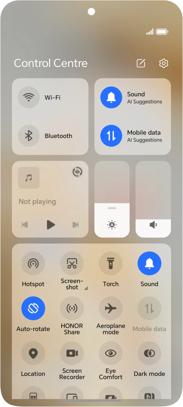 Press the airplane mode icon to turn the function on or off.