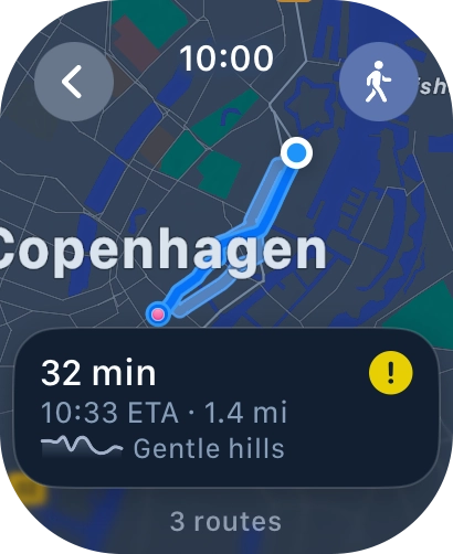 Turn the Digital Crown to see the suggested routes.