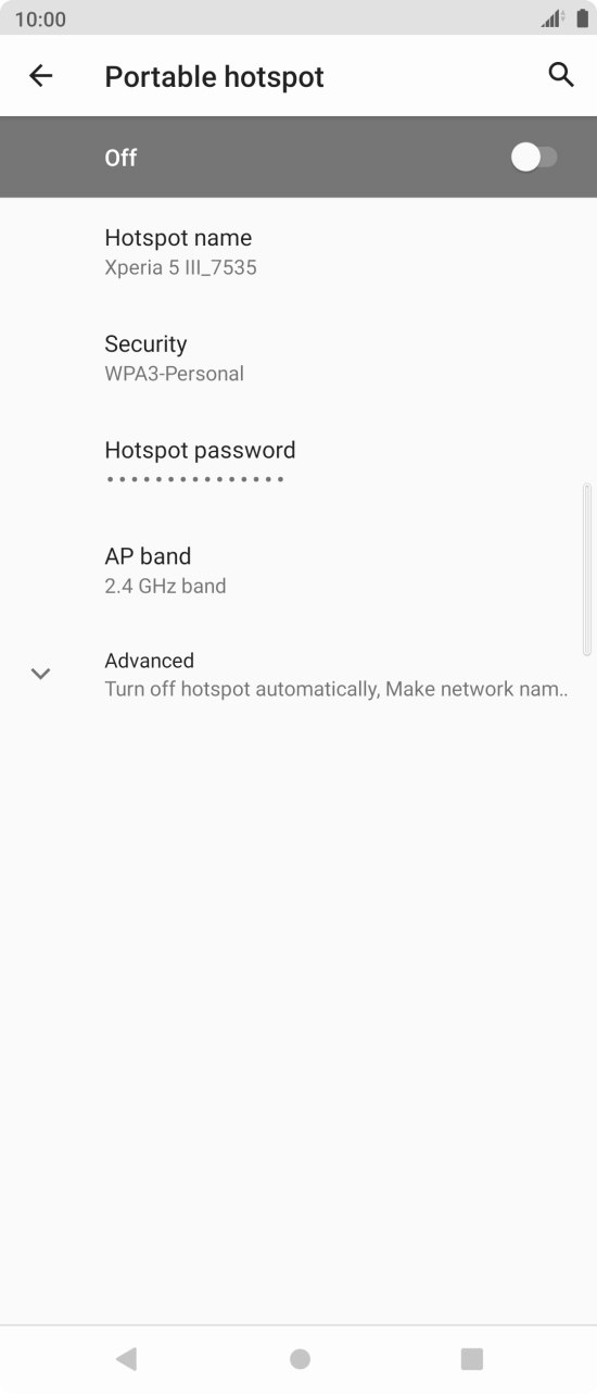 Press Hotspot name and key in the required name for the WiFi hotspot. Press Hotspot name and key in the required name for the WiFi hotspot.