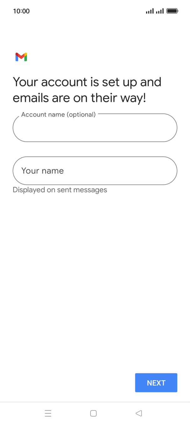 Press the field below 'Account name (optional)' and key in the required name. Press the field below 'Account name (optional)' and key in the required name.