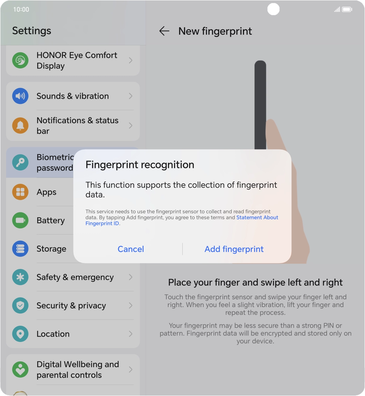 Press Add fingerprint. Press Add fingerprint.