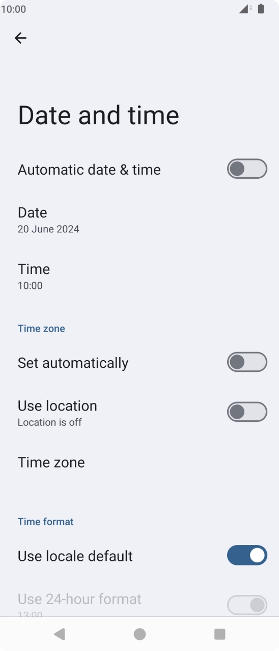 Press the indicator next to 'Automatic date & time' to turn on the function.
