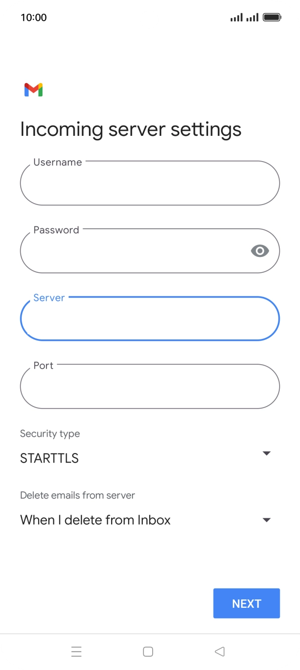 Press the field below 'Port' and key in 110. Press the field below 'Port' and key in 110.