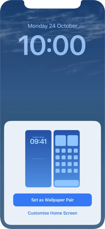 To use the same colour theme on the home screen, press Set as Wallpaper Pair. To use the same colour theme on the home screen, press Set as Wallpaper Pair.