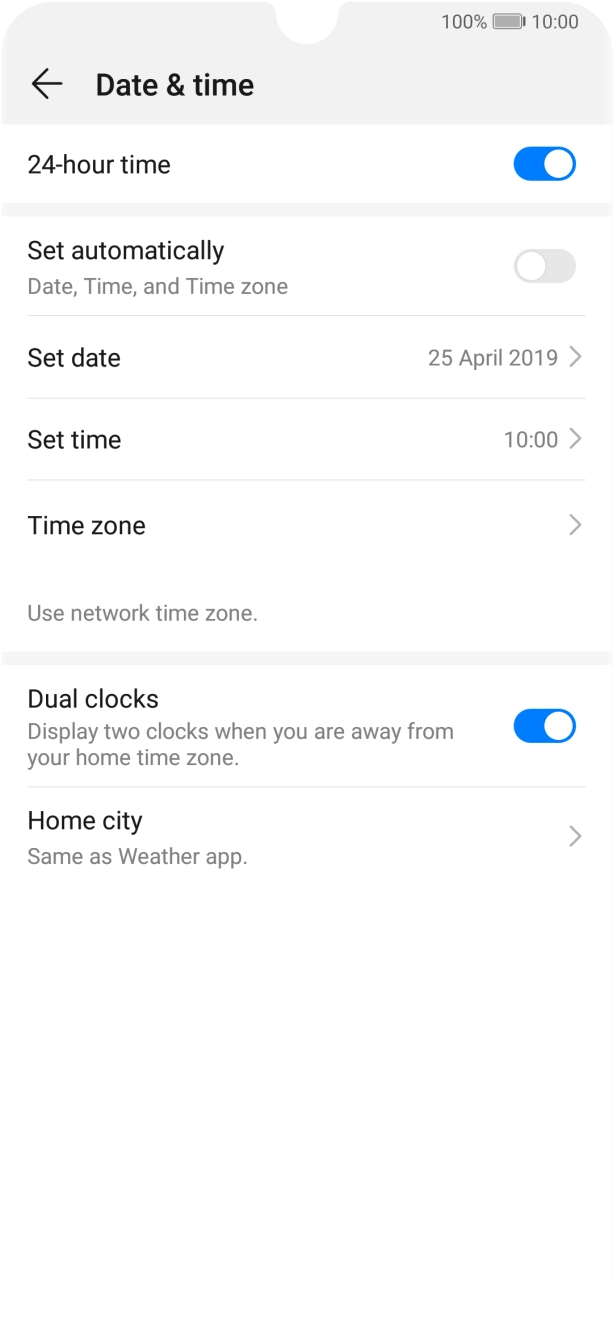 Press the indicator next to 'Set automatically' to turn on the function.