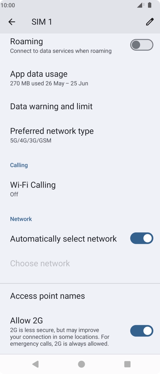 Press the indicator next to 'Automatically select network' to turn off the function and wait while your phone searches for networks. Press the indicator next to 'Automatically select network' to turn off the function and wait while your phone searches for networks.