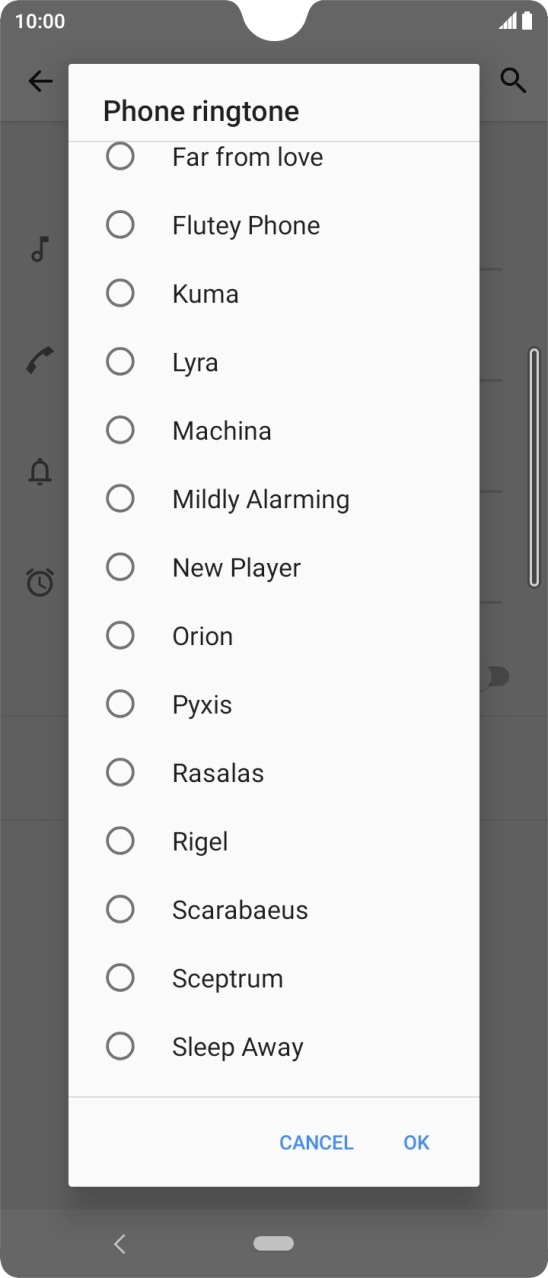 Press the required ring tone to select it.