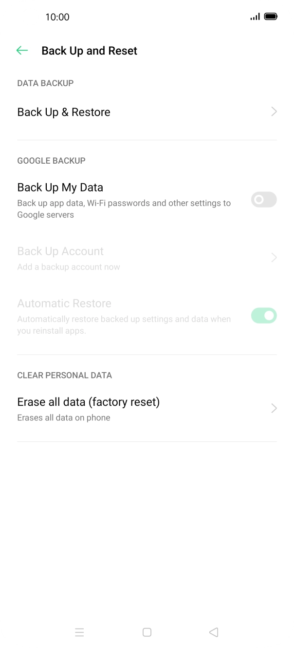 Press Erase all data (factory reset).