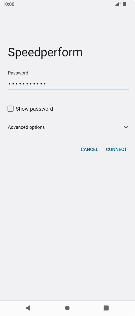 Key in the password for the WiFi network and press CONNECT.