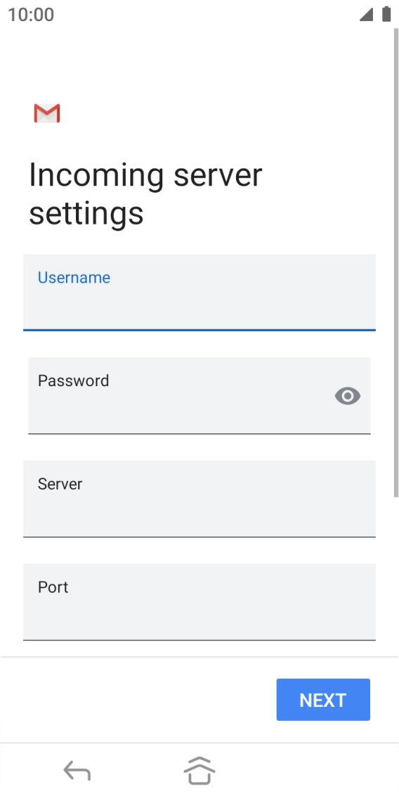 Press the field below 'Server' and key in the name of your email provider's incoming server. Press the field below 'Server' and key in the name of your email provider's incoming server.
