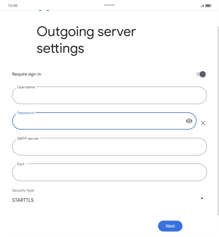 Press the field below 'SMTP server' and key in the name of your email provider's outgoing server.