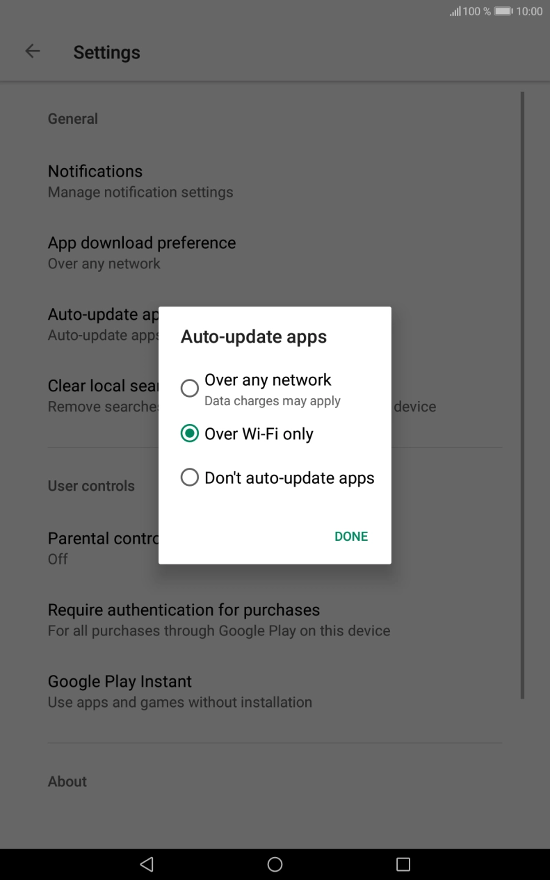 To turn on automatic update of apps using mobile network, press Over any network. To turn on automatic update of apps using mobile network, press Over any network.
