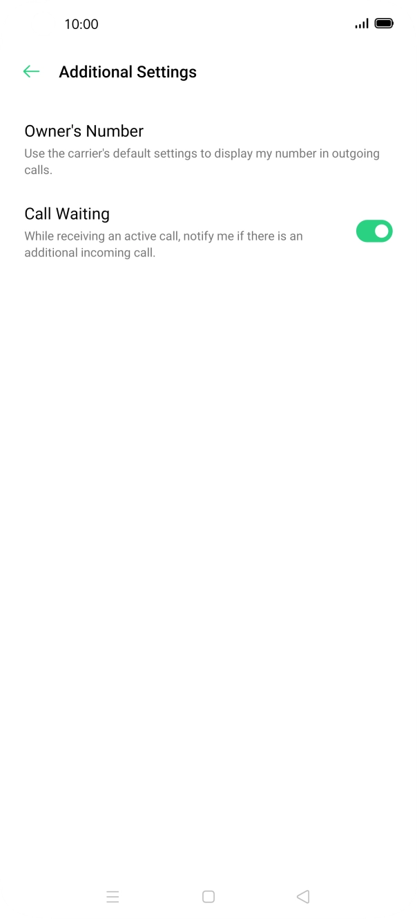 Press the indicator next to 'Call Waiting' to turn the function on or off.
