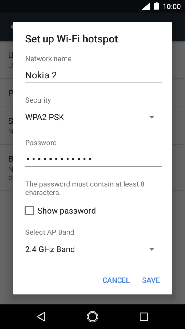 Press the field below 'Network name' and key in the required name.