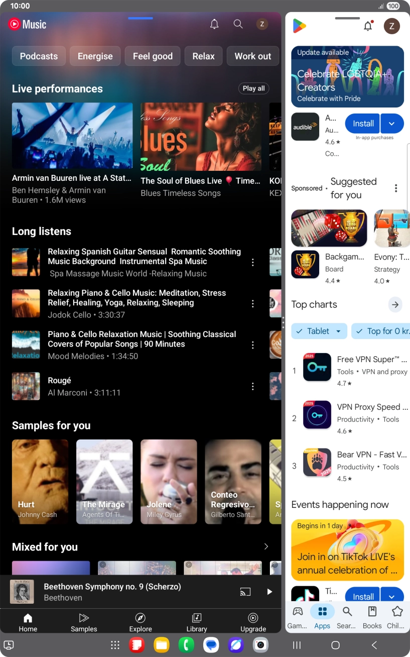 Drag up or down on the screen to adjust the application windows to the required size.