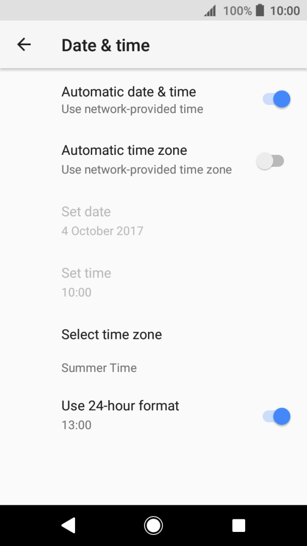 Press the indicator next to 'Automatic time zone' to turn on the function.