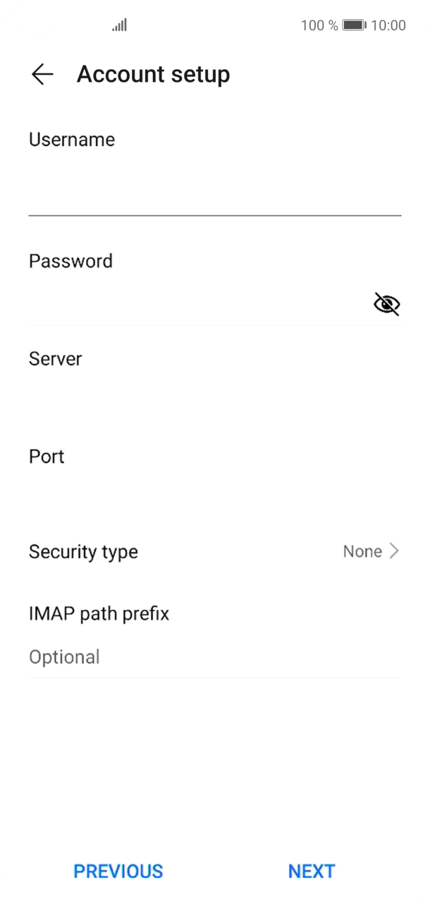 Press the field below 'Server' and key in the name of your email provider's incoming server. Press the field below 'Server' and key in the name of your email provider's incoming server.