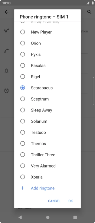 Press the required ring tone to select it.