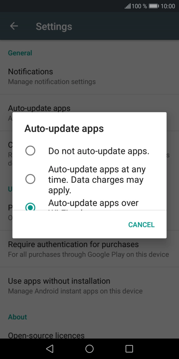 To turn off automatic update of apps, press Do not auto-update apps.. To turn off automatic update of apps, press Do not auto-update apps..