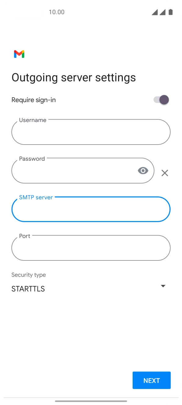 Press the field below 'Port' and key in 25. Press the field below 'Port' and key in 25.