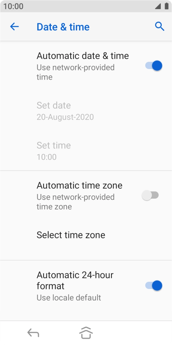 Press the indicator next to 'Automatic time zone' to turn on the function.