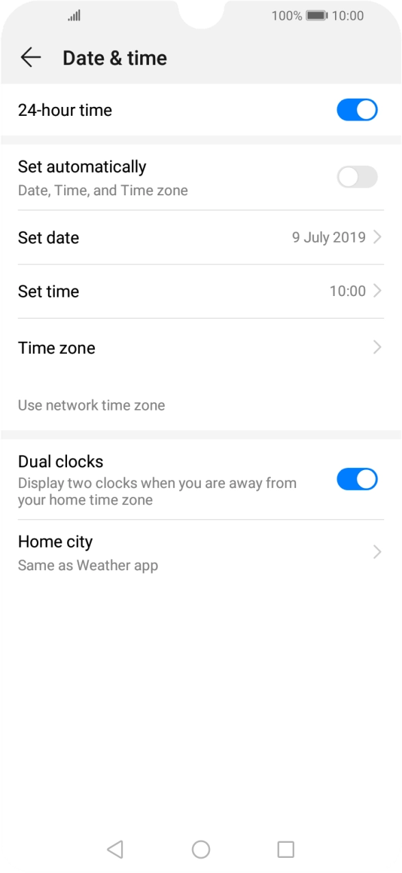 Press the indicator next to 'Set automatically' to turn on the function.