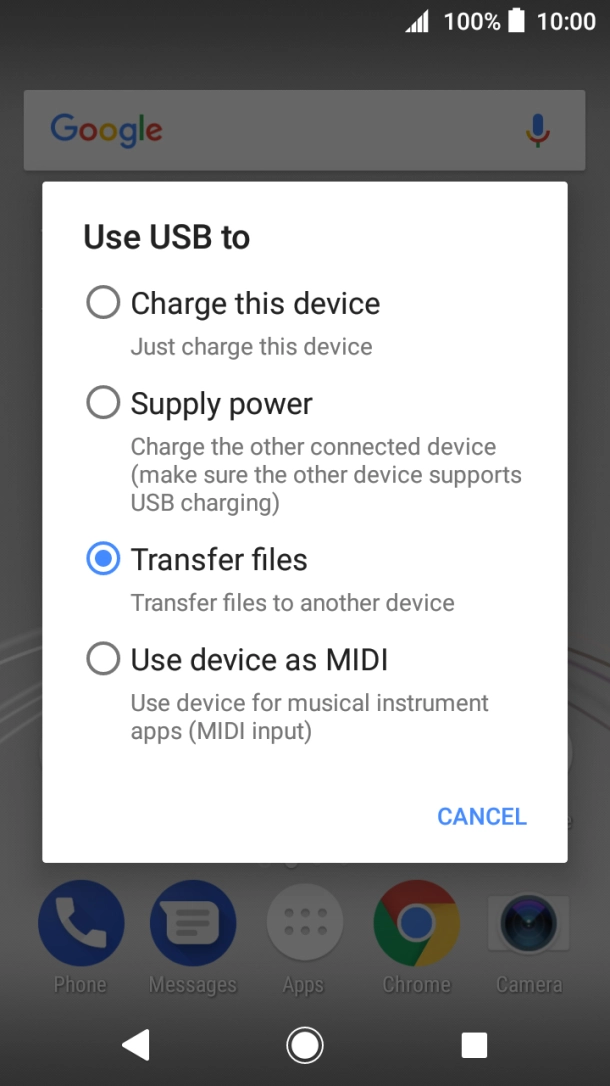 Press Transfer files. Press Transfer files.