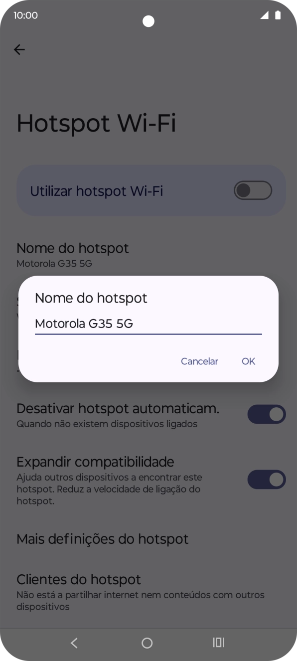 Introduza o nome pretendido do hotspot Wi-Fi e prima OK.