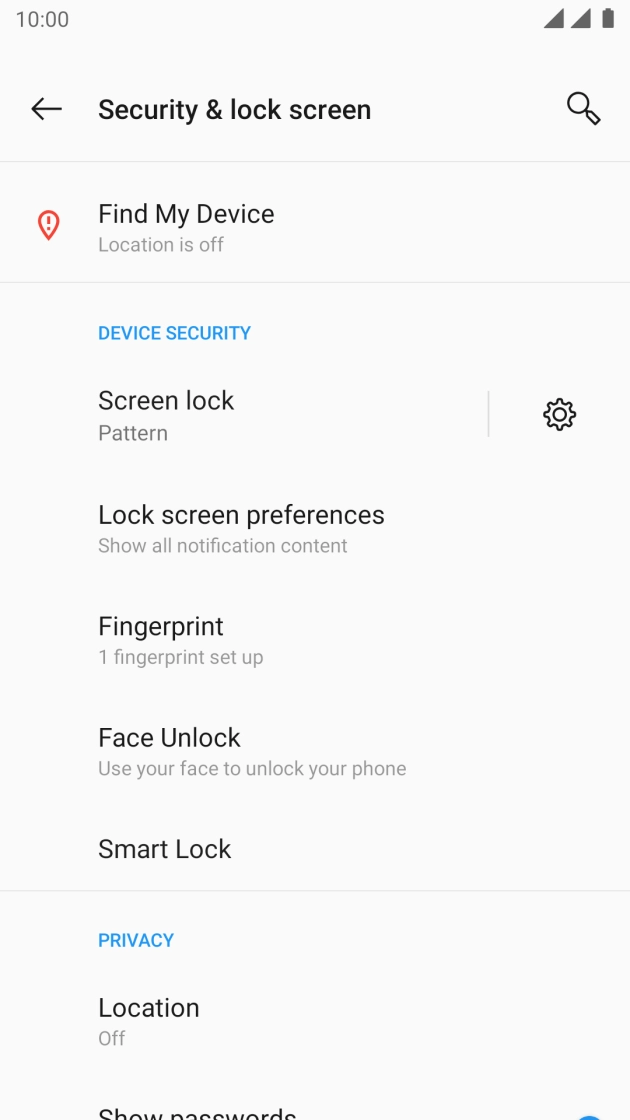 Press Screen lock and key in the additional phone lock code you created earlier.