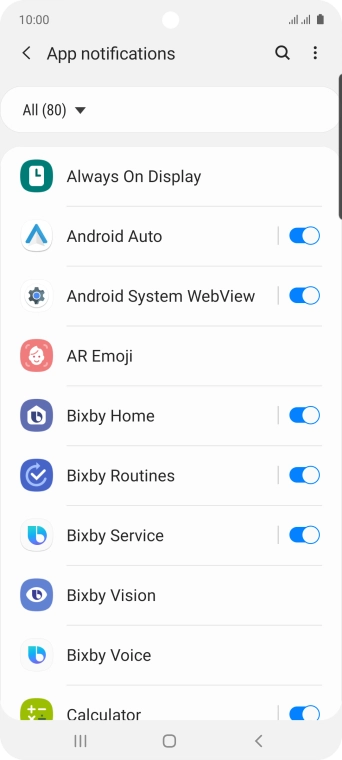 Press the indicators next to the required apps to turn the function on or off. Press the indicators next to the required apps to turn the function on or off.