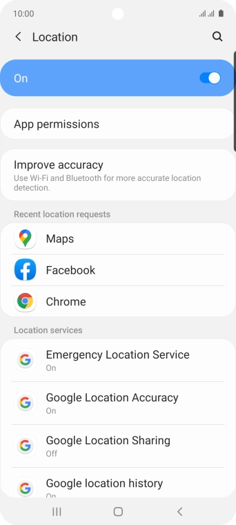 Press Google Location Accuracy. Press Google Location Accuracy.