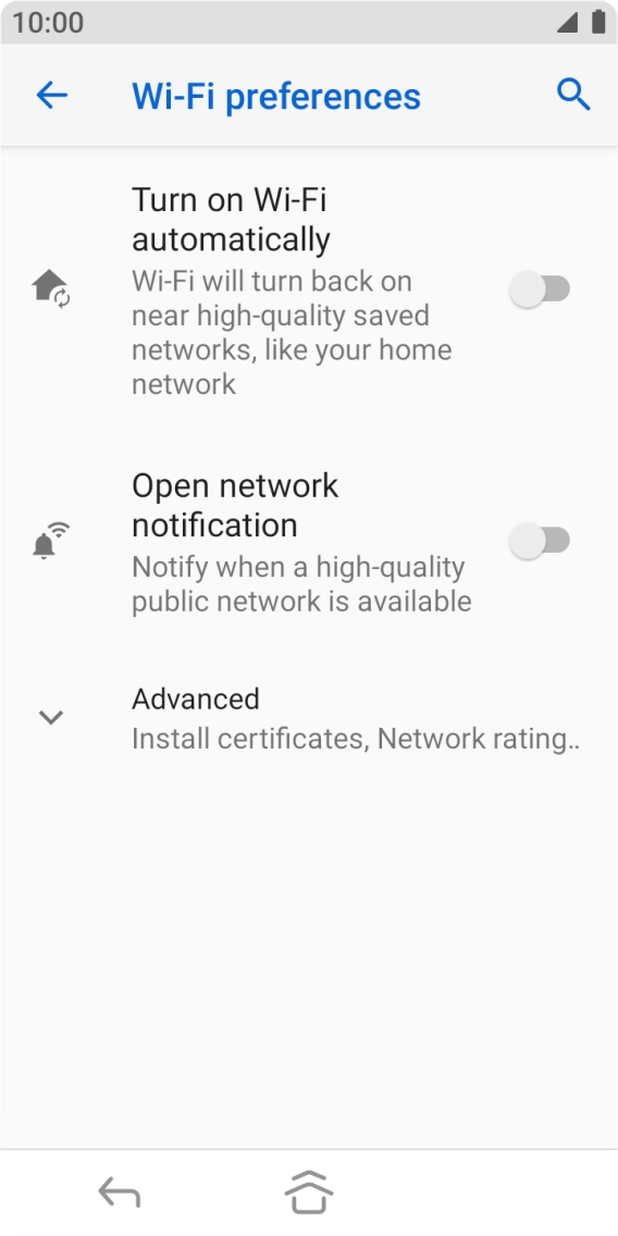 Press the indicator next to 'Turn on Wi-Fi automatically' to turn the function on or off. Press the indicator next to 'Turn on Wi-Fi automatically' to turn the function on or off.