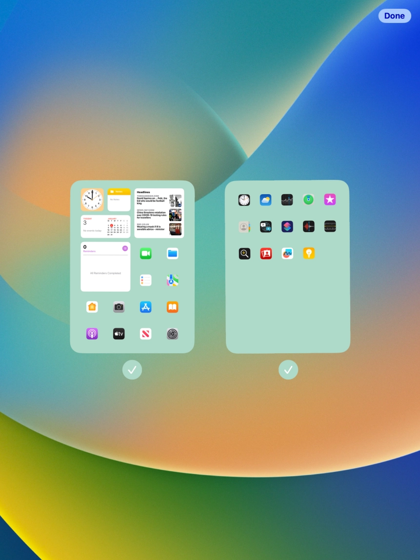 Press the fields below the required home screens to select or deselect them. Press the fields below the required home screens to select or deselect them.