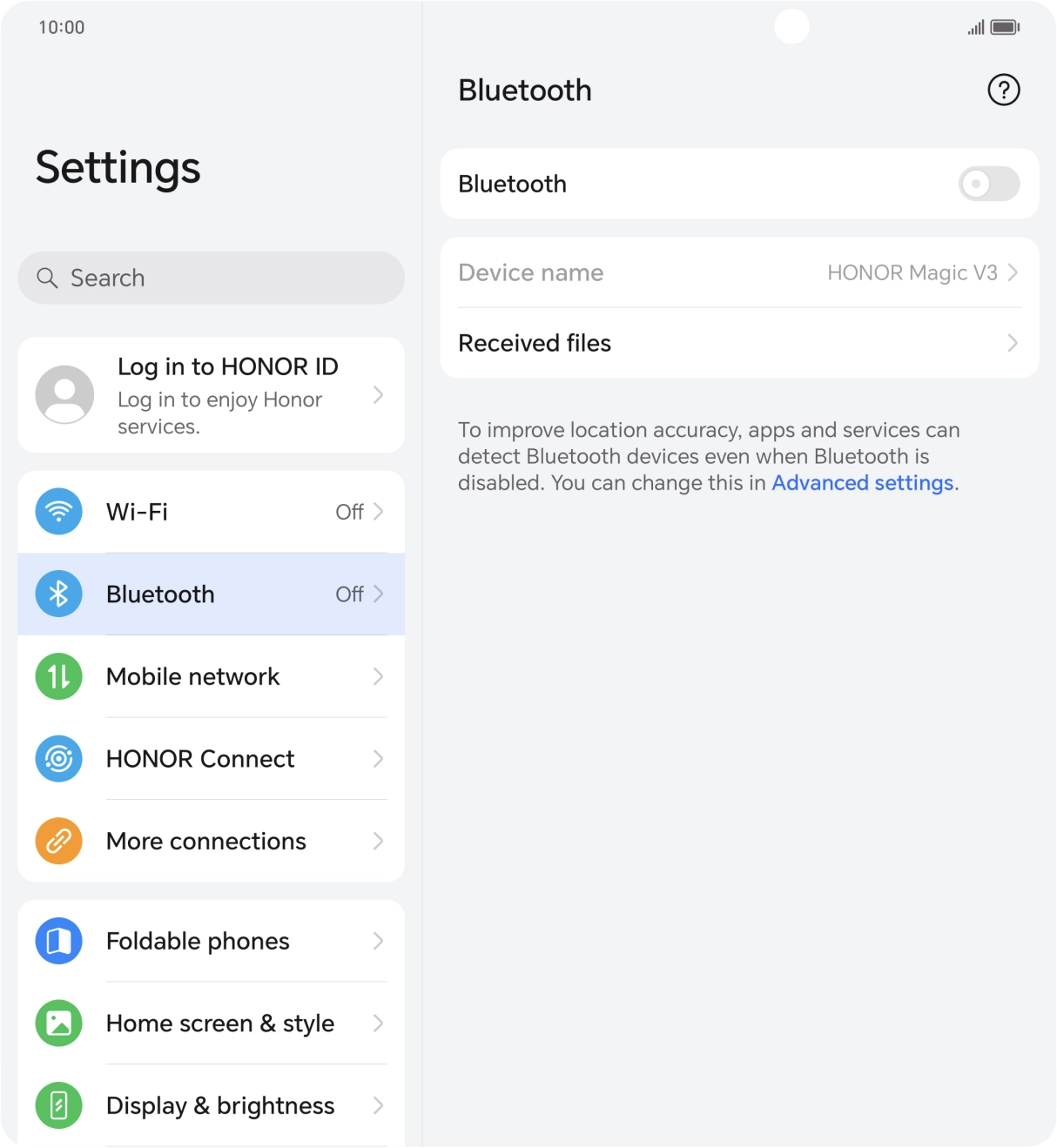 Press the indicator next to 'Bluetooth' to turn on the function.