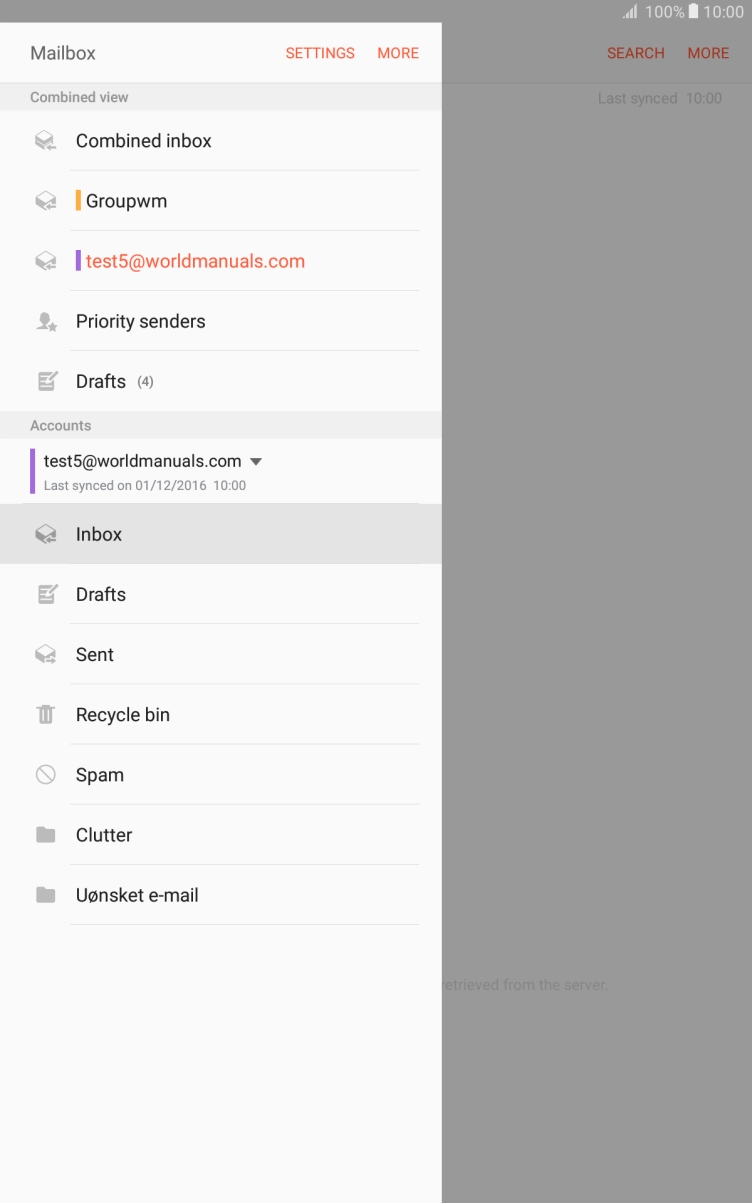 Press the required email account.