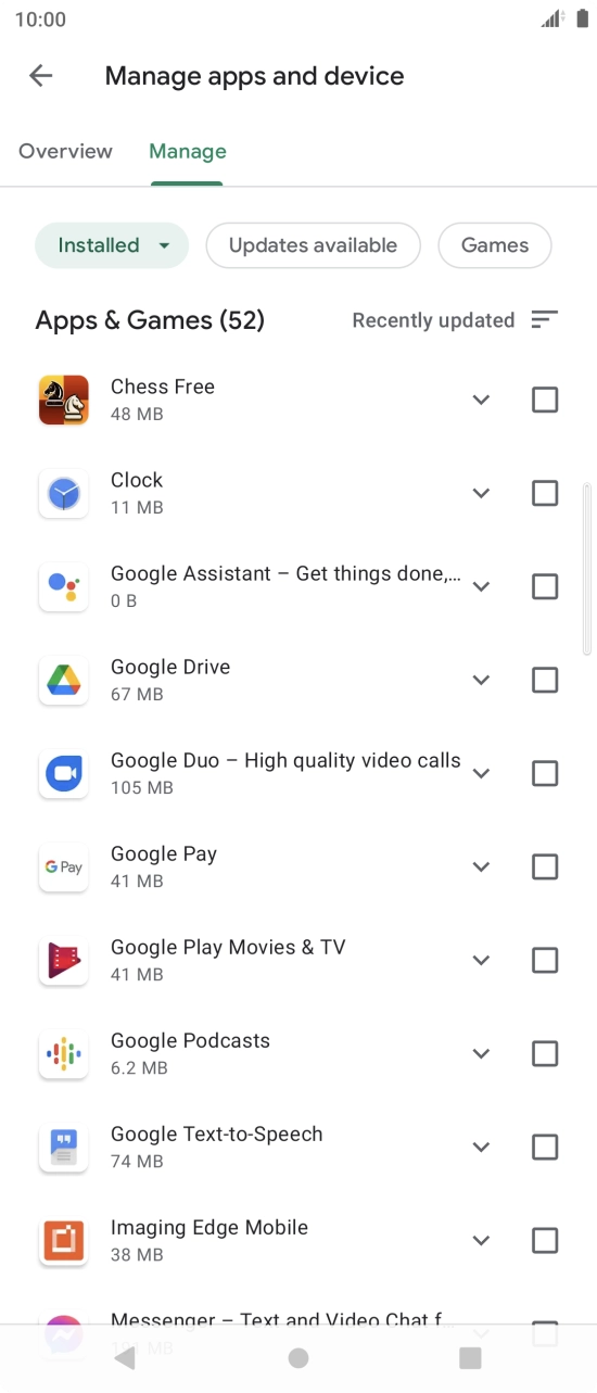 Press the field next to the required app.