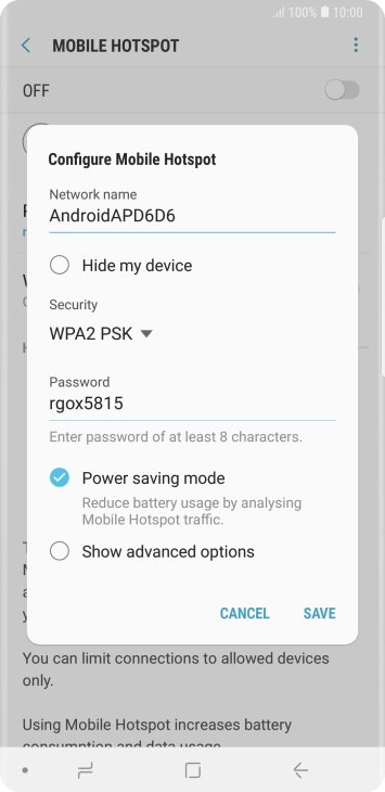 Press the field below 'Network name' and key in the required name.