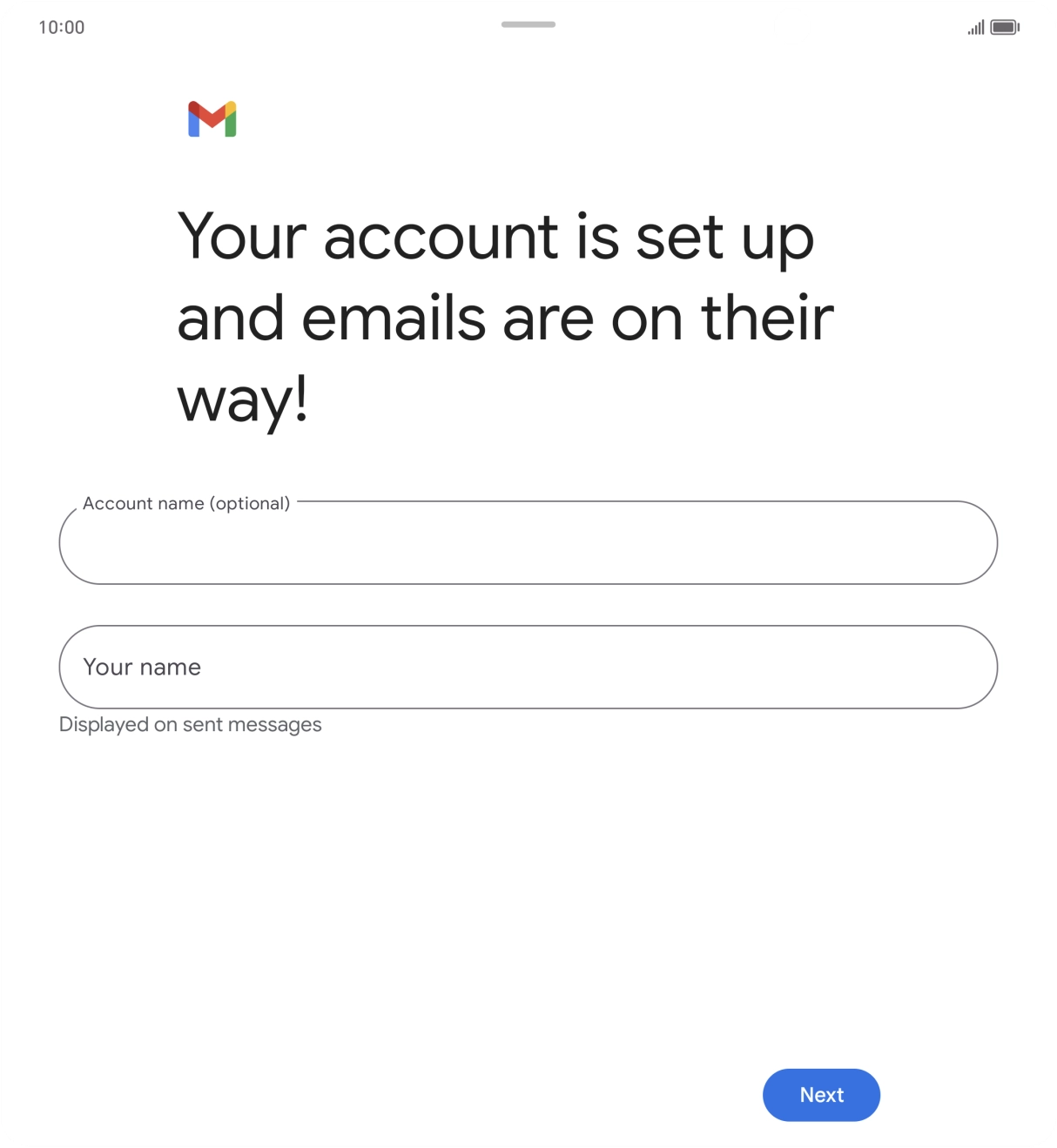 Press the field below 'Account name (optional)' and key in the required name. Press the field below 'Account name (optional)' and key in the required name.