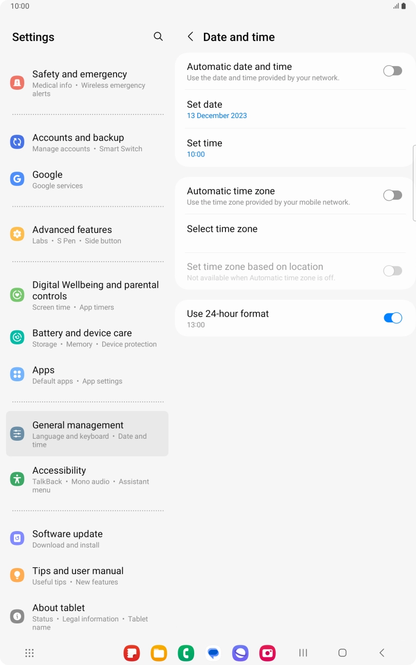 Press the indicator next to 'Automatic date and time' to turn on the function.