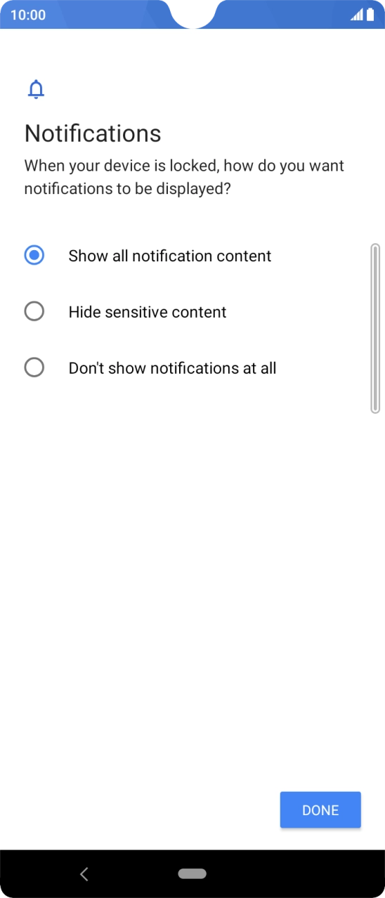 Press the required setting.
