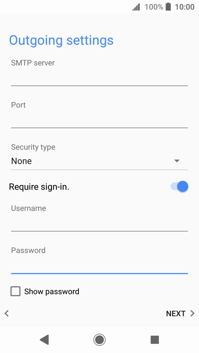 Press the field below 'SMTP server' and key in the name of your email provider's outgoing server.